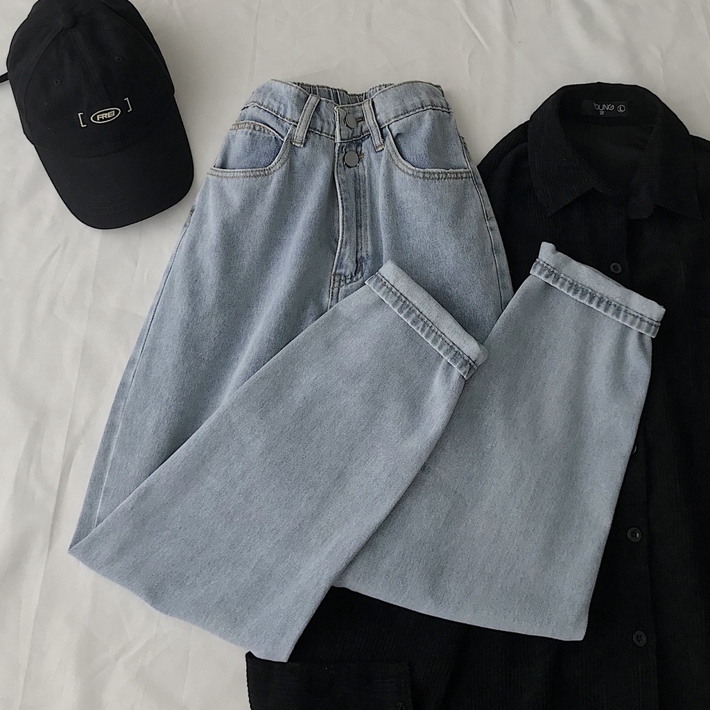 Quần Jean Nữ Ống Rộng JEM CLOSET Lưng Cao Màu Xanh Basic Form Siêu Hách Dáng ONIT 2953
