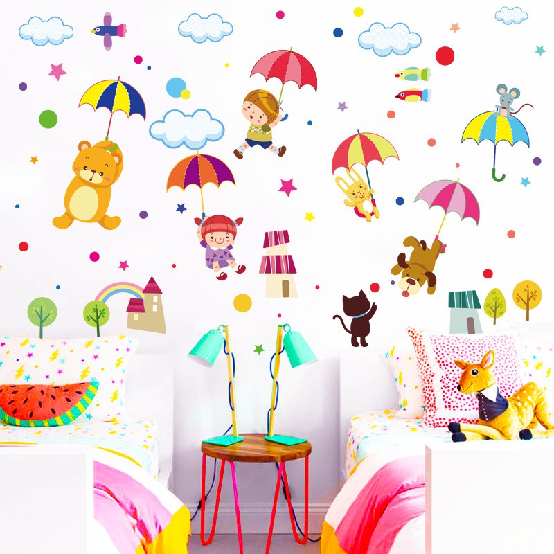 Decal Tranh dán tường Thú Nhảy Dù Cho Bé