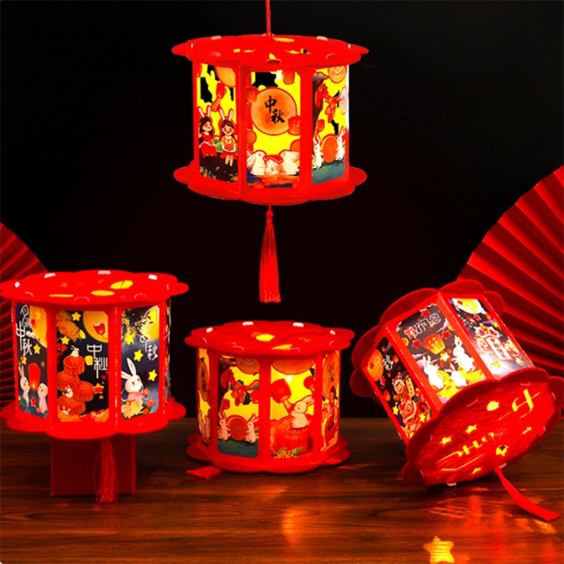 Lồng Đèn Giấy Xoay Chiếu Họa Tiết Hoạt Hình Thủ Công DIY Sáng Tạo Trang Trí Lễ Hội Trung Thu Cho Bé
