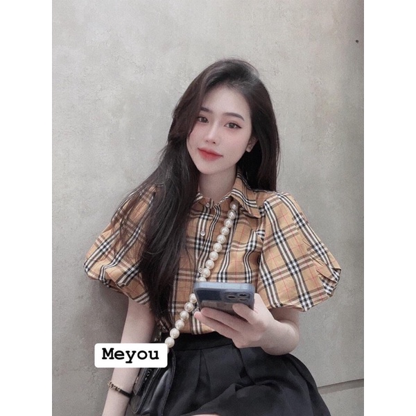 Áo sơ mi BBR tay bồng kẻ sọc siêu xinh-Sơ mi cộc tay chuẩn ảnh