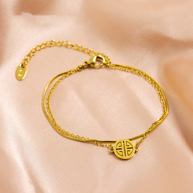 Vòng Tay MAYEBE LAVEND Bằng Thép Titan Mạ Vàng 18k Phong Cách Trung Hoa Cổ Điển