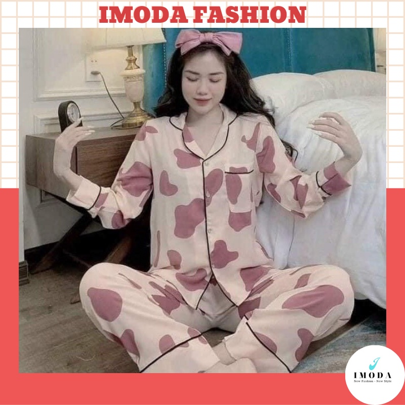 Bộ ngủ dài tay họa tiết loang bò IMODA, chất vài kate thái mềm mịn, thoải mái, họa tiết trẻ trung, đáng yêu | BigBuy360 - bigbuy360.vn