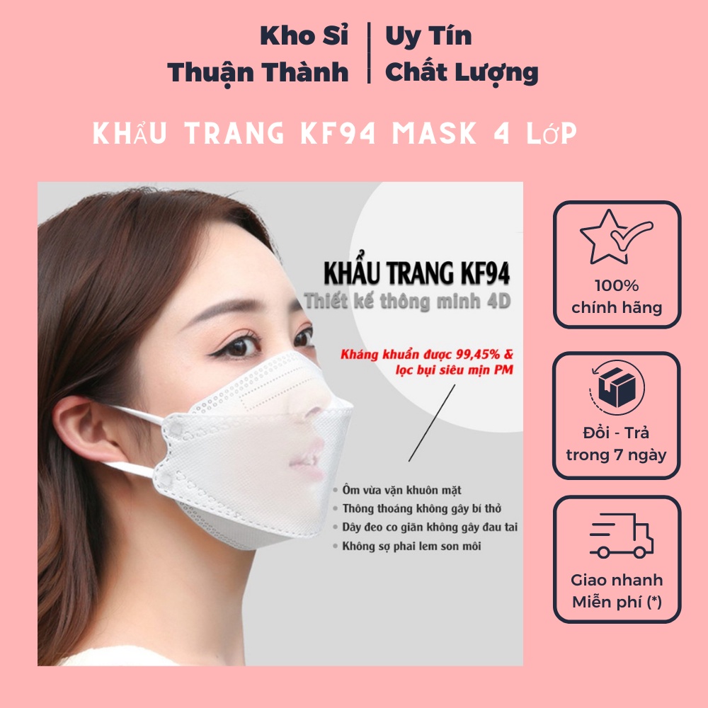 Khẩu trang kf94 mask 4 lớp kháng khuẩn chuẩn Hàn Quốc form 3d - set 10 chiếc (khosithuanthanh)