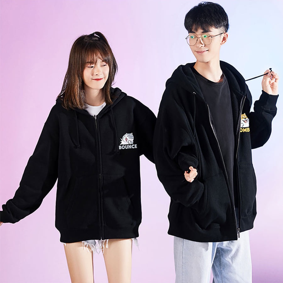 Áo Khoác đôi Hoodie Nam Nữ  Nỉ Bông Form Rộng Unisex Ullzang In Hình Cún và Mèo ngộ nghĩnh