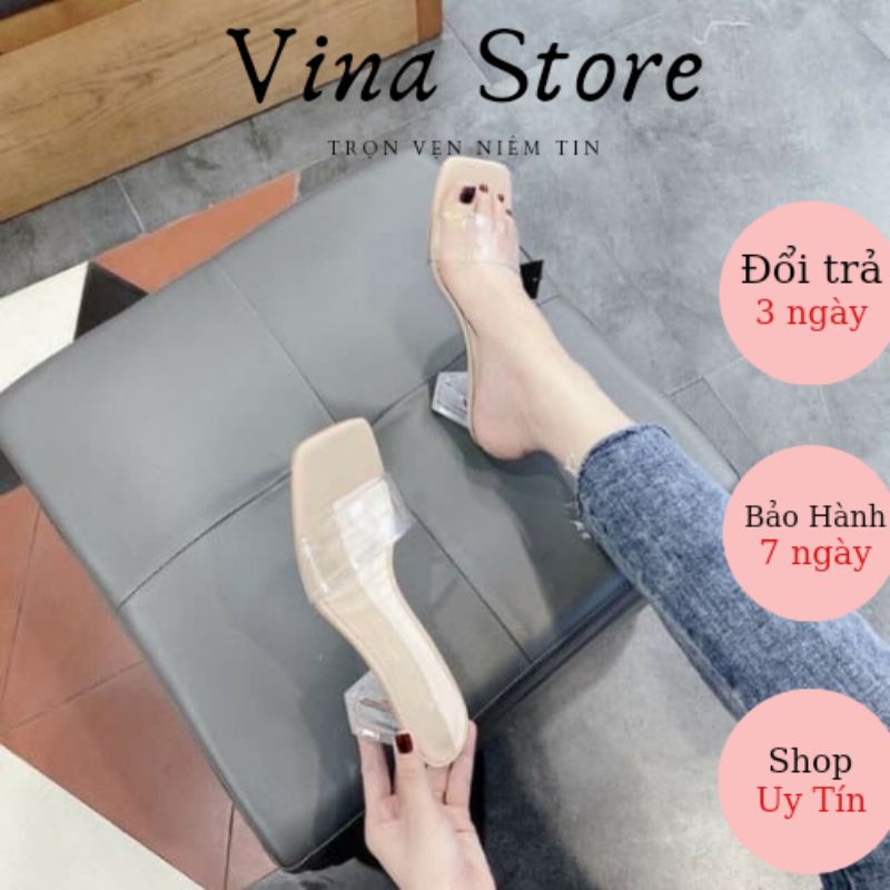 Guốc Dép nữ cao gót 5P quai mika mềm trong suốt kiểu dáng thời trang, đẹp độc lạ gót vuông trong suốt - mã B6