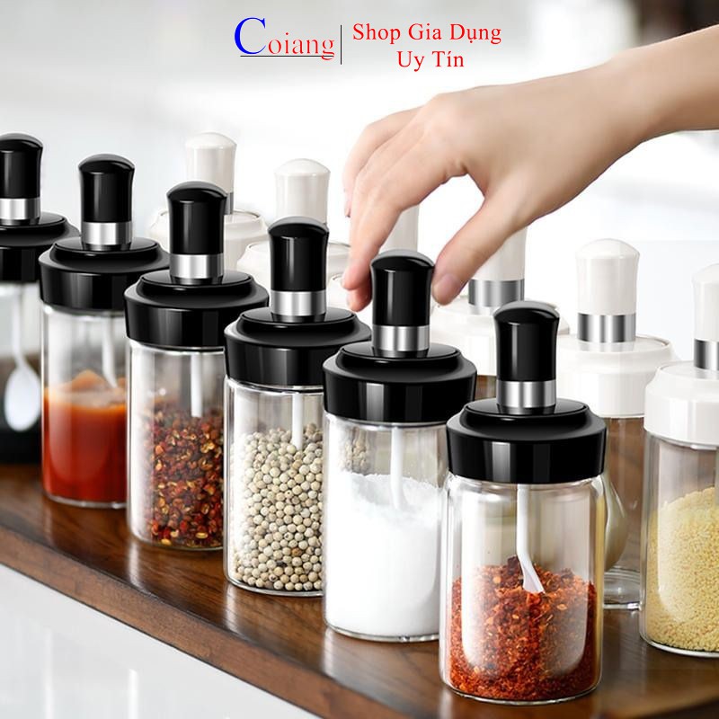 Hũ Đựng Gia Vị chống ẩm kèm thìa muỗng, lọ đựng gia vị thủy tinh 250ml | BigBuy360 - bigbuy360.vn