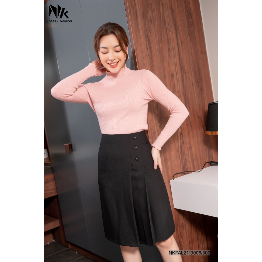 Áo Len Tăm Nữ Cổ Bèo NK Fashion Thiết Kế Dài Tay Cách Điệu, Kiểu Dáng Basic Trẻ Trung NKFAL2110006