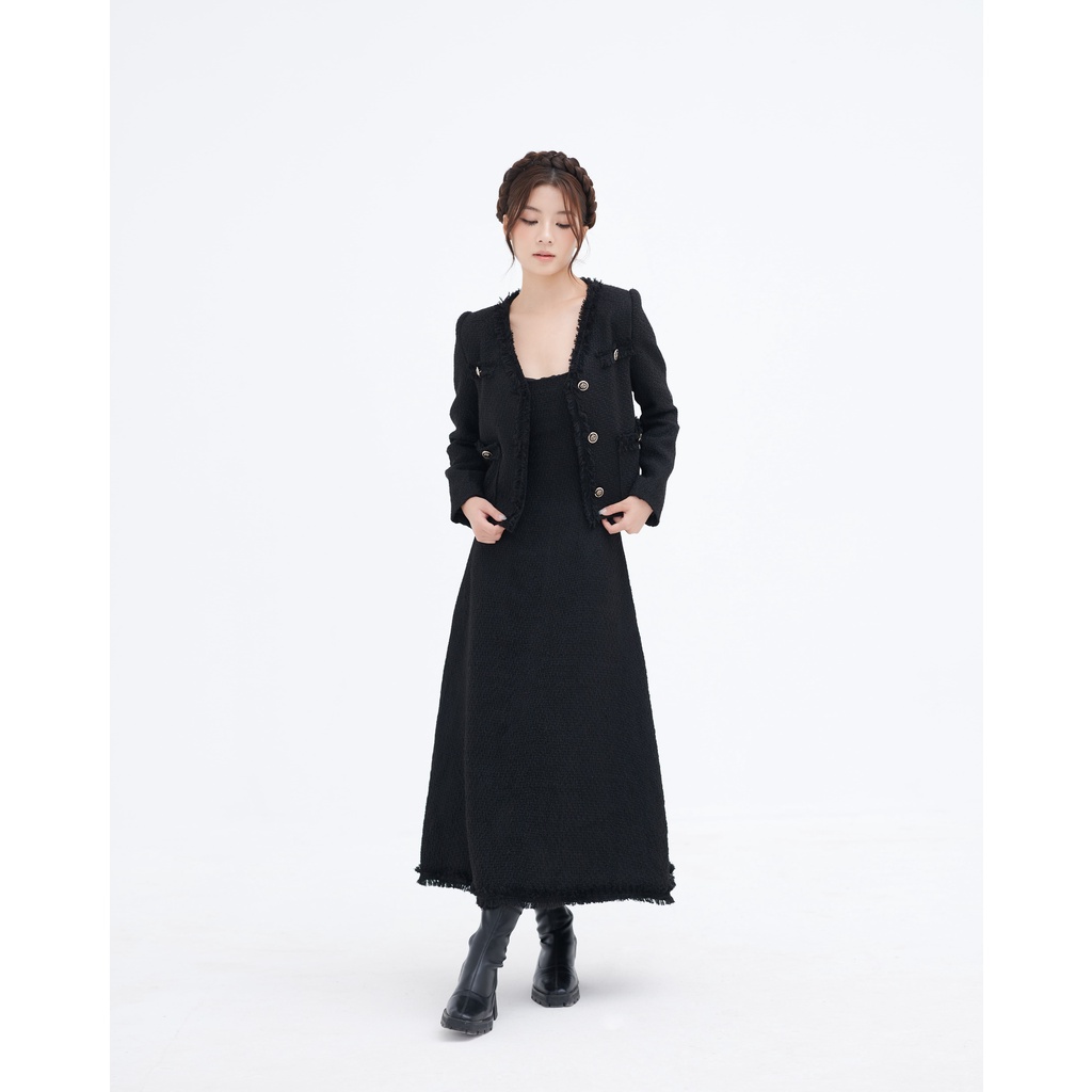 Áo khoác dạ tweed dáng ngăn cổ chữ V - Calista Jacket