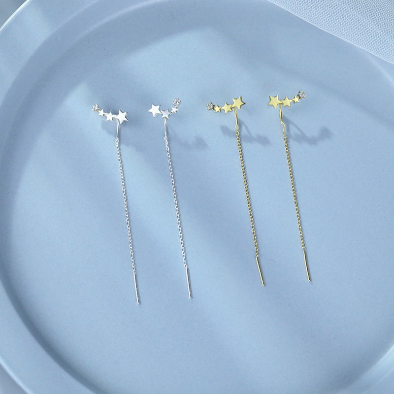 Bông Tai Dáng Dài Tua Rua Hình Ngôi Sao Đơn Giản Cho Nữ