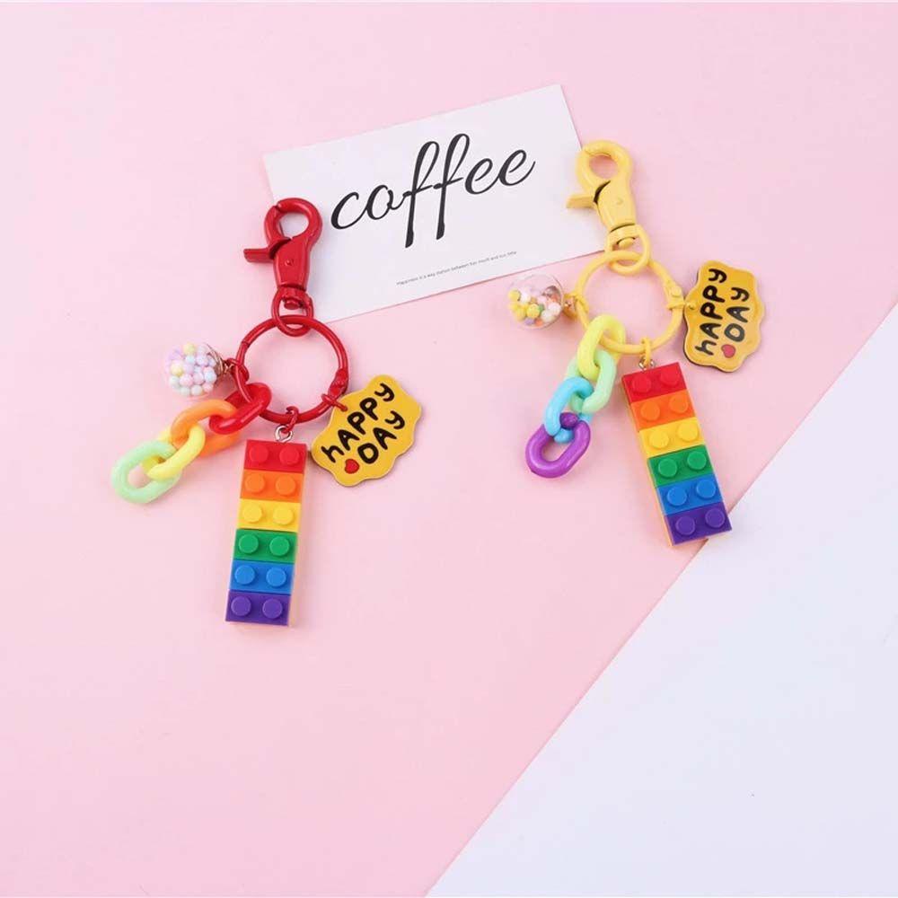 Móc Khóa Hình Khối Lắp Ráp Màu Cầu Vồng Dễ Thương
