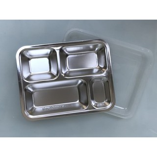 Khay cơm inox 4 ngăn có nắp, inox 304