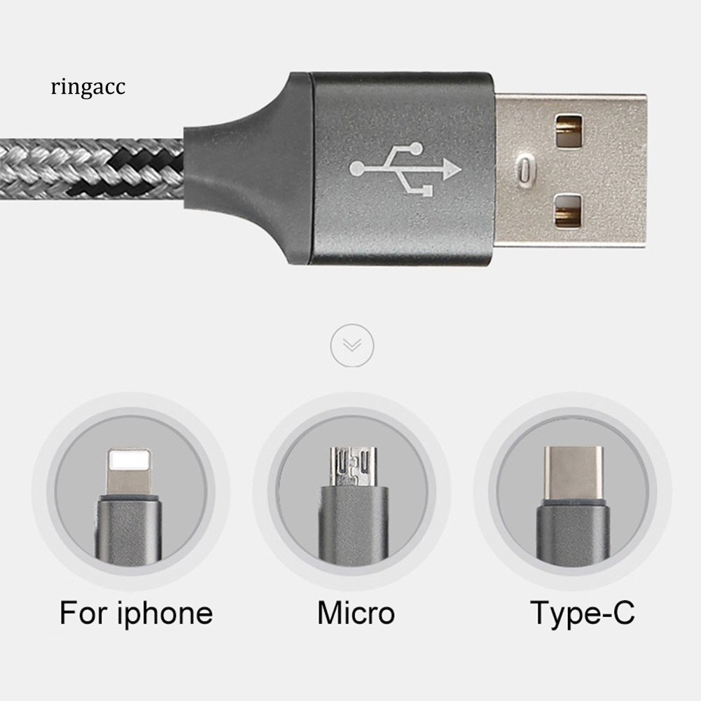 【RAC】Universal Fast Charging Data Sync 3 in 1 USB Cable for Type-C Android iPhone