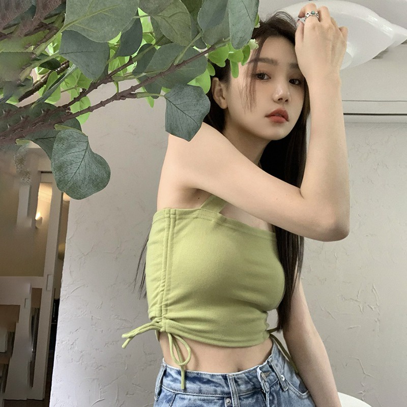 Áo Hai Dây Rút Dây Dáng Ôm Phong Cách Hàn Quốc Quyến Rũ Cho Nữ