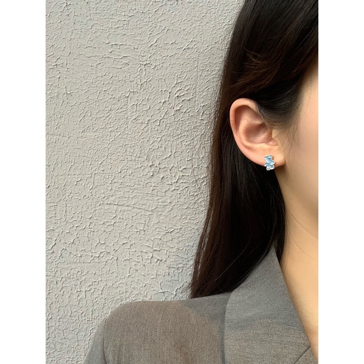 Bông tai gấu hình sao nhỏ màu xanh phong cách Hàn Quốc dành cho nữ