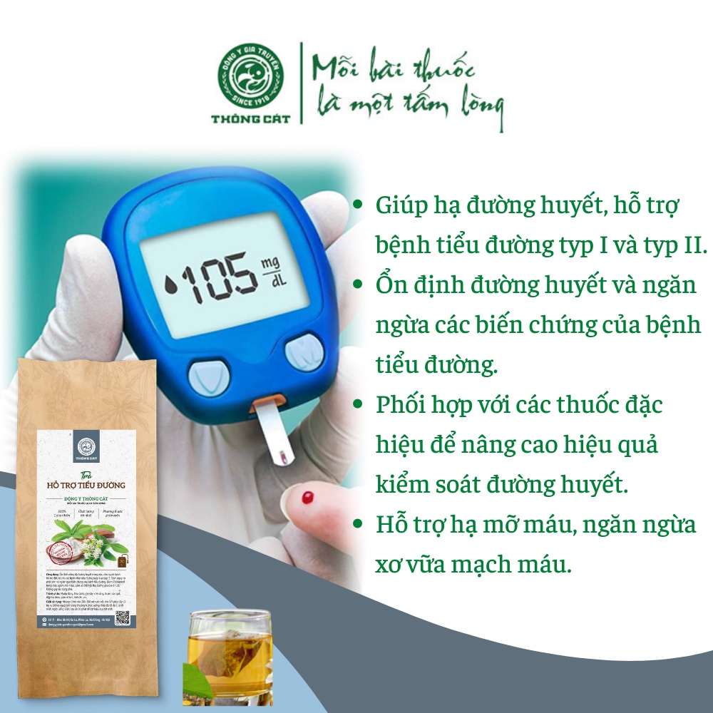 Trà tiểu đường thảo mộc giúp hạ đường huyết, trà túi lọc giảm nguy cơ thái tháo đường, hạ mỡ máu, Thông Cát HCM