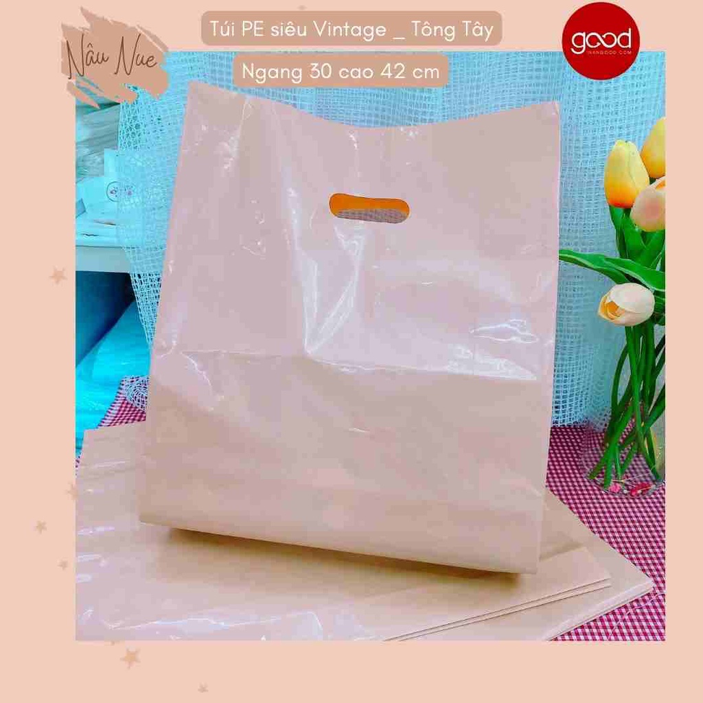 {giảm giá} Túi nilon bóng dẽo loại xịn màu Nâu nude tông tây Vintage