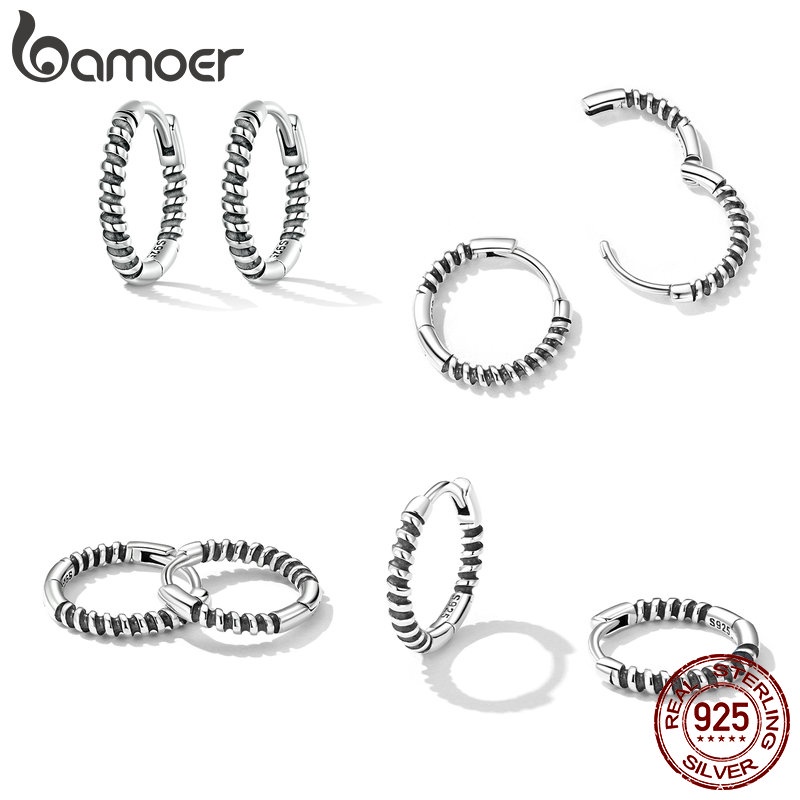 Đôi khuyên tai BAMOER bạc 925 thiết kế cá tính thời trang dành cho cả nam và nữ