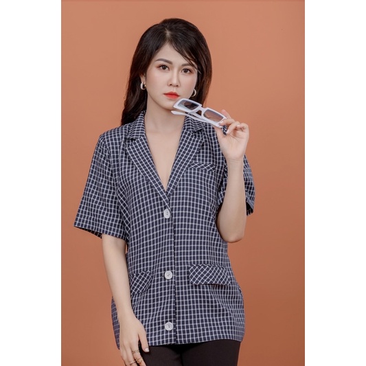 Áo blazer kẻ tay lỡ, áo blazer kẻ