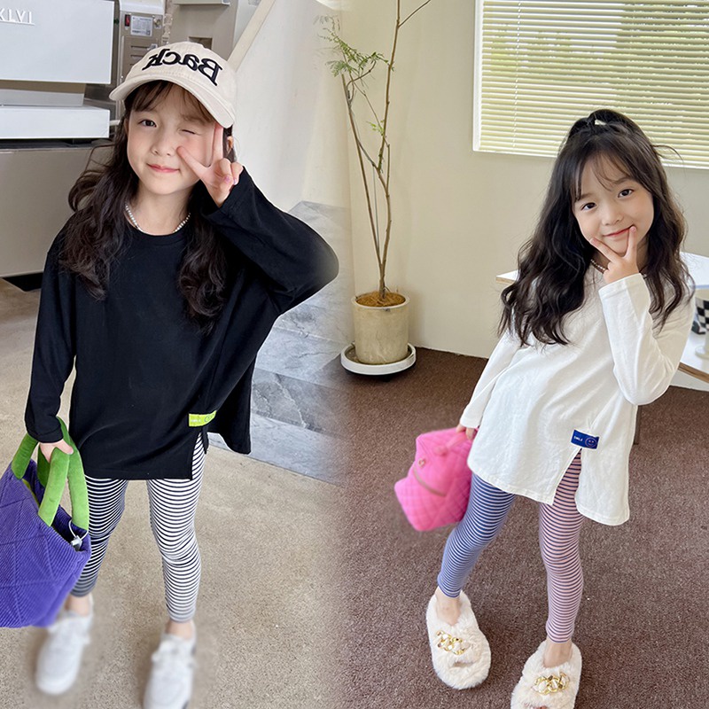 Quần Legging Lưng Thun Phối Màu Sắc Bắt Mắt Phong Cách Hàn Quốc Thời Trang Xuân Thu Cho Bé Gái