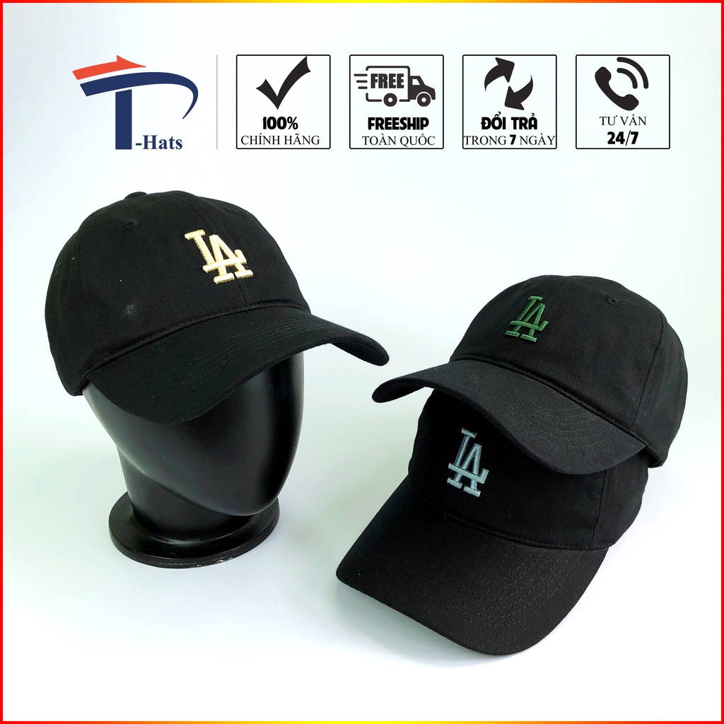 Mũ lưỡi trai MLB thêu chữ LA màu đen, nón kết Unisex chất liệu vải kaki hàng xuất dư cao cấp phong cách Hàn Quốc