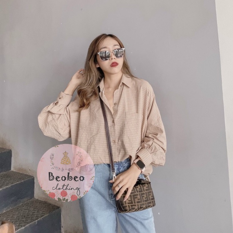 Áo sơ mi oversize tay phồng kẻ sọc 3 màu ulzzang