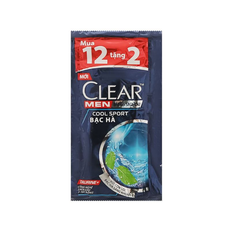 Combo 3 dây dầu gội Clear Men bạc hà 12 gói 5g