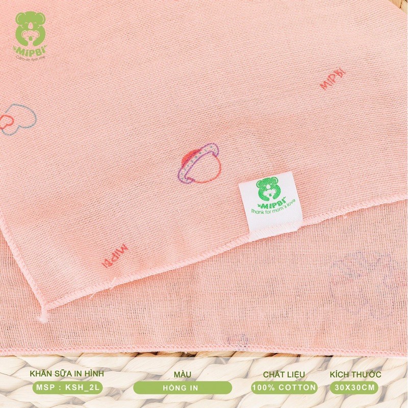 Túi 5 khăn sữa 2 lớp in hình Mipbi 100% COTTON kích thước 30x30cm Khăn xô Khăn mặt Khăn đa năng in hình cho bé