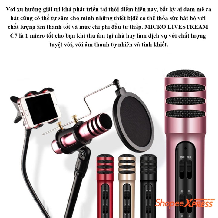 Micro thu âm Livestream C7, Mic hát karaoke thu âm siêu hay bảo hành lỗi 1 đổi 1