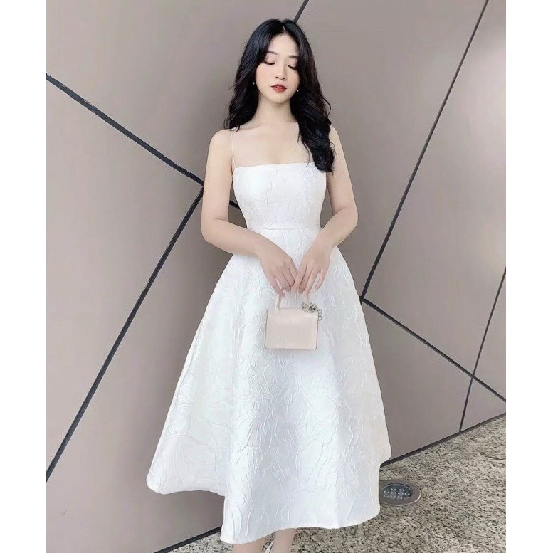 Đầm Nữ Dự Tiệc 2 Dây Gấm Hoa Cao Cấp