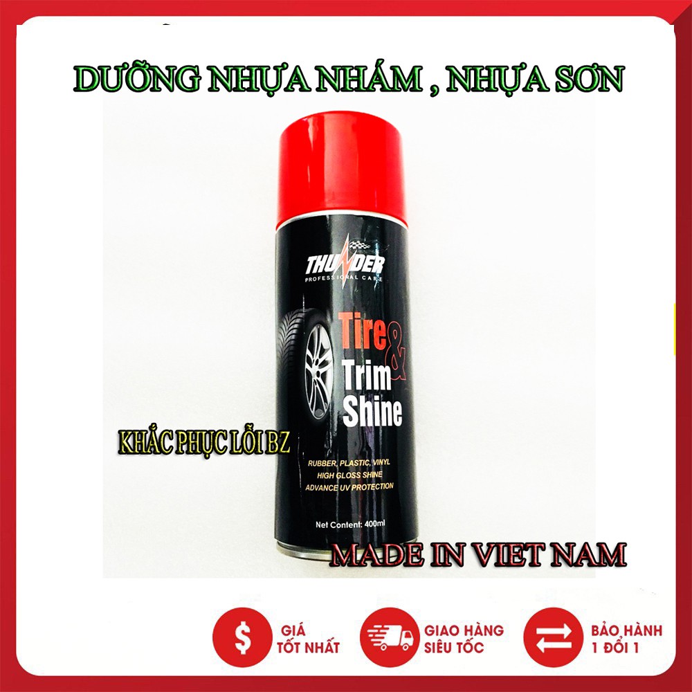 Chai xịt dưỡng nhựa nhám, vỏ xe Thunder Tire & Trim Shine 400ml chuyên làm bóng nhựa đen và vỏ xe