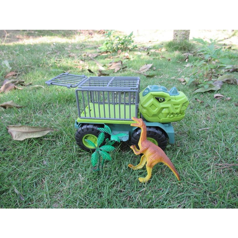 Đồ chơi xe khủng long chở thú chạy đà, mô hình xe ben khủng long chở động vật