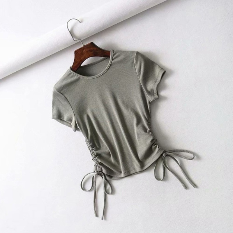 Áo croptop TODOBLACK dệt kim ôm dáng màu trơn phối dây rút thời trang gợi cảm cho nữ