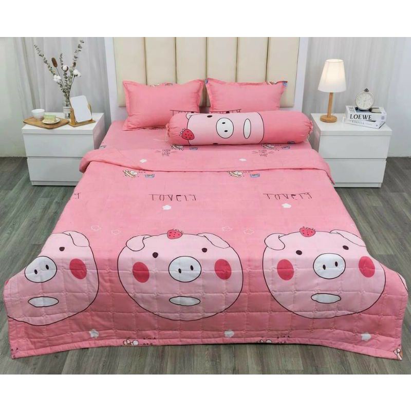 Bộ chăn ga gối 5 món CƯỜNG HUYỀN chất cotton poly Hàn Quốc mềm mịn không bai xù đa dạng màu sắc