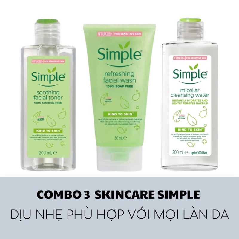 [COMBO SIMPLE] Bộ 3 Nước Tẩy Trang, Sữa Rửa Mặt, Toner Simple