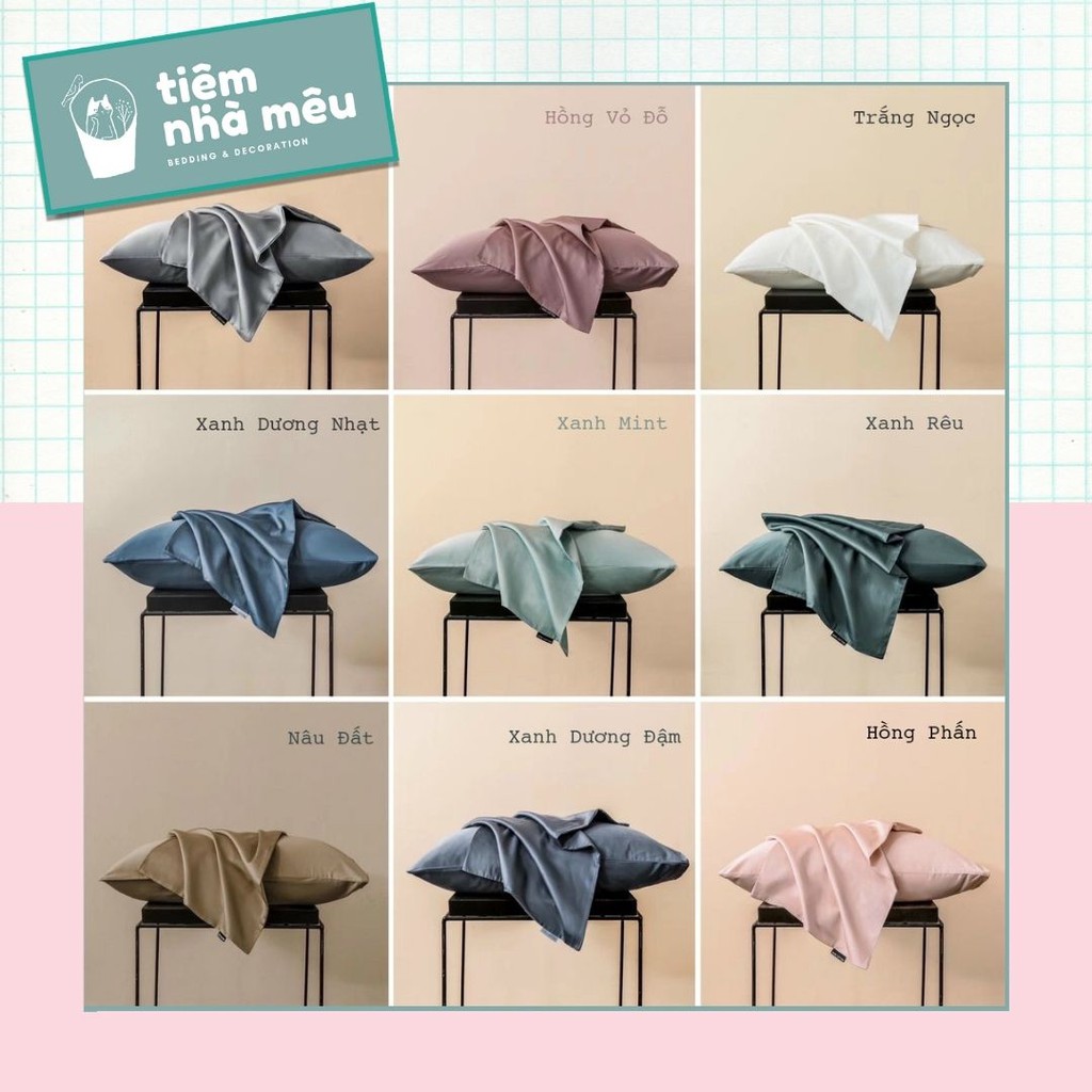 Bộ Ga Gối Cotton Lụa✨ m6/m8/2m - Nhiều Mẫu Tiệm Nhà Mêu✨ Set 3 Món Ga + 2 Vỏ Gối Cotton 60s Trơn Tối Giản Sang Trọng