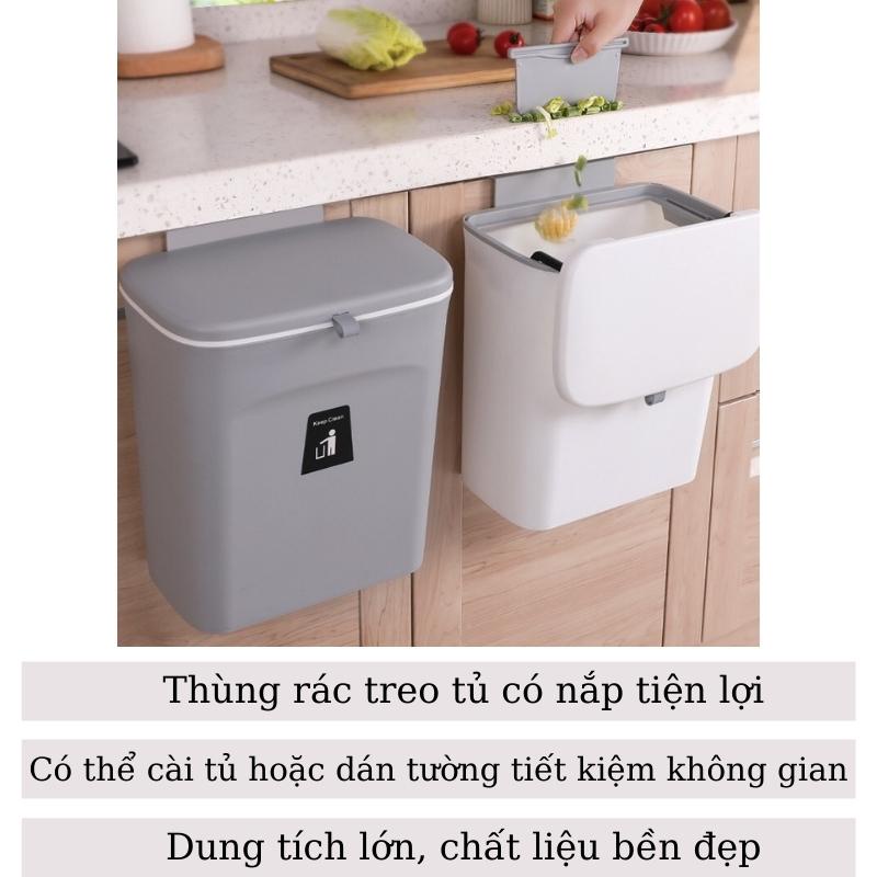 Thùng rác treo tủ bếp dán tường nhà vệ sinh có nắp đậy thông minh dung tích 9 lít