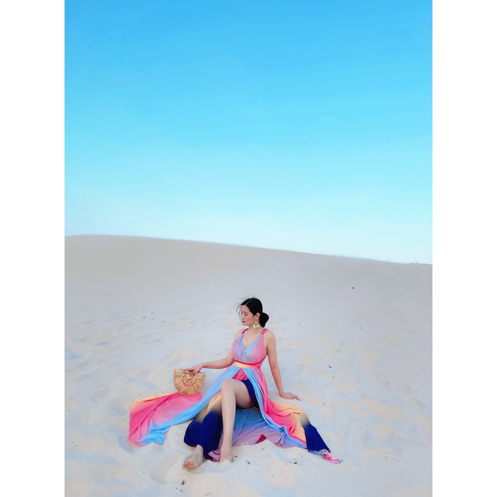 Maxi phối màu hở lưng quyến rũ  - 247sg036 | BigBuy360 - bigbuy360.vn