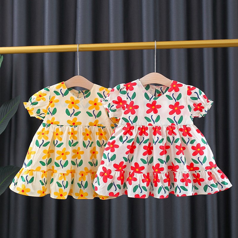 Váy hoa đuôi cá 2 màu bo tay xinh xắn dành cho bé gái 8-23kg