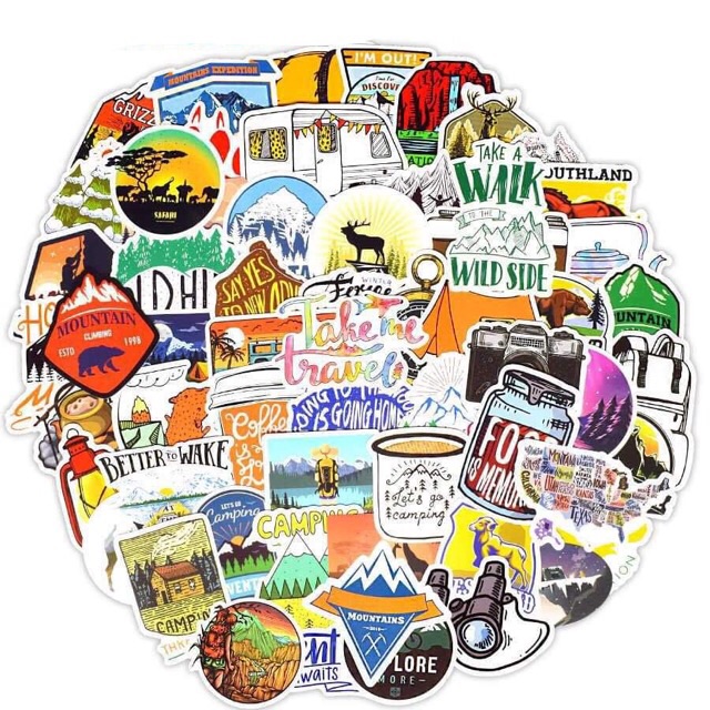 10-50 hình sticker cắm trại camping decal