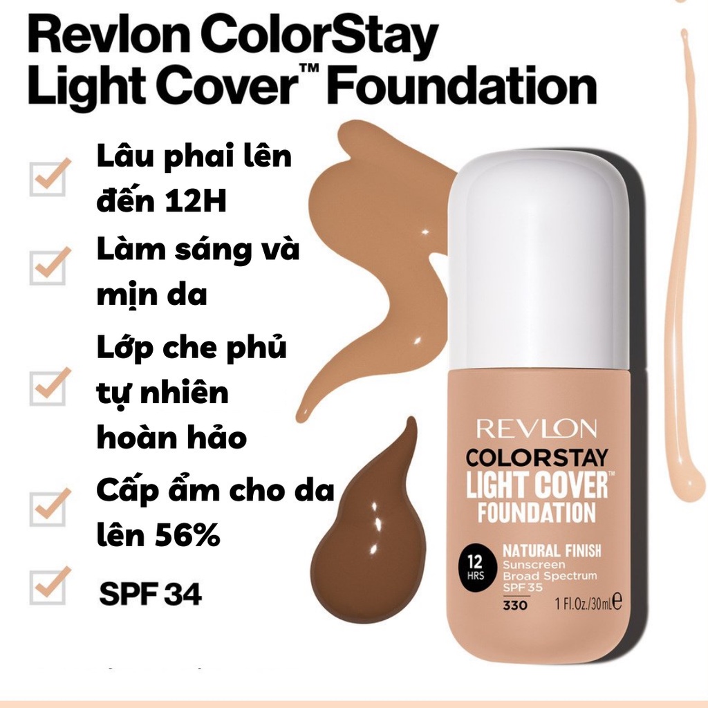 [COMBO] Kem nền lâu phai 12h Revlon Colorstay Light Cover™ Foundation SPF 34 30ml và Cọ trang điểm Powder Brush