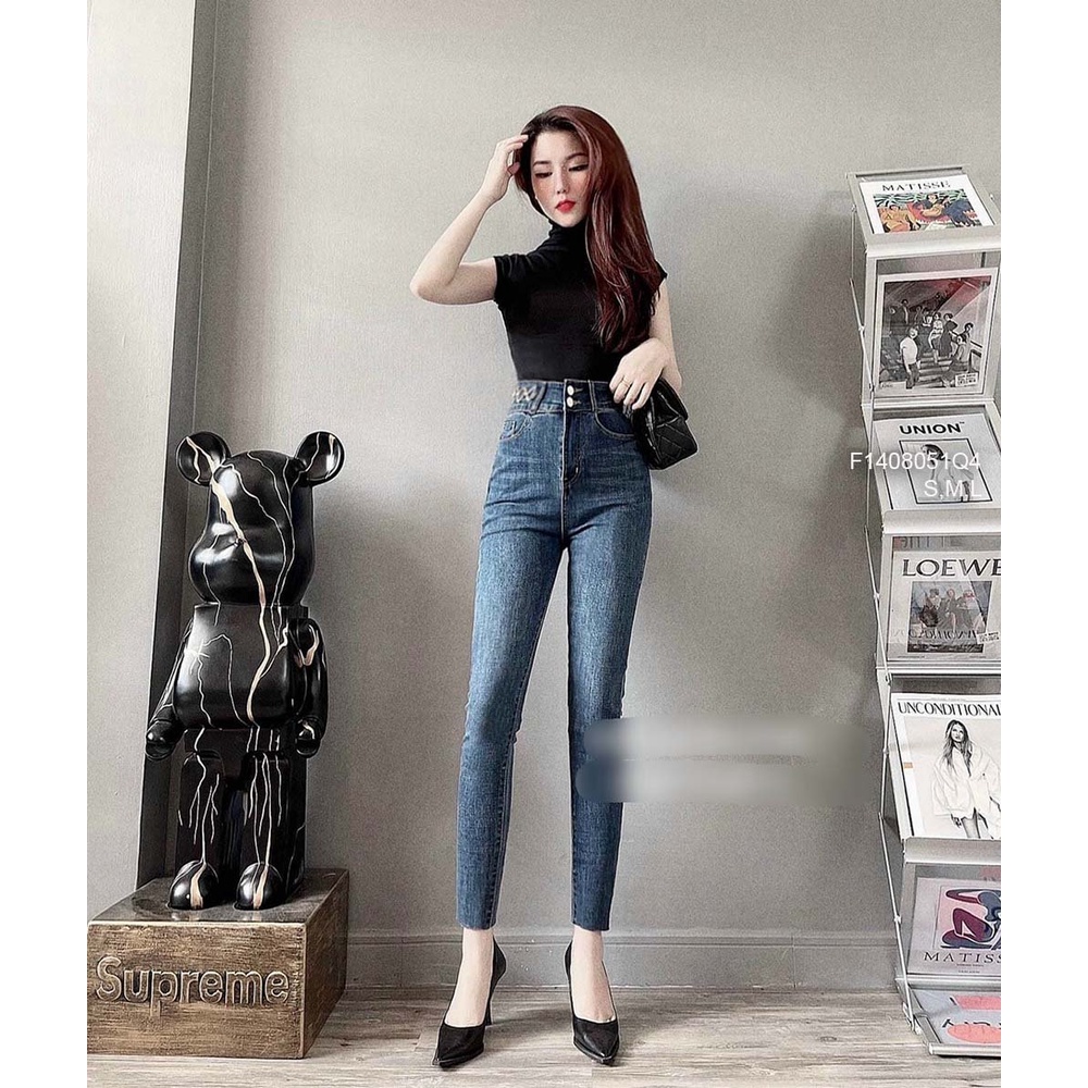 Quần jean dài ôm lưng cao 2 nút tôn dáng!