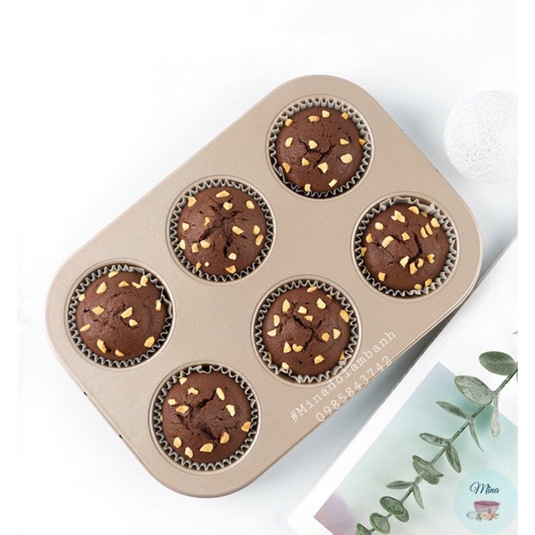 Khuôn làm bánh Cupcake 6 ô - Vàng