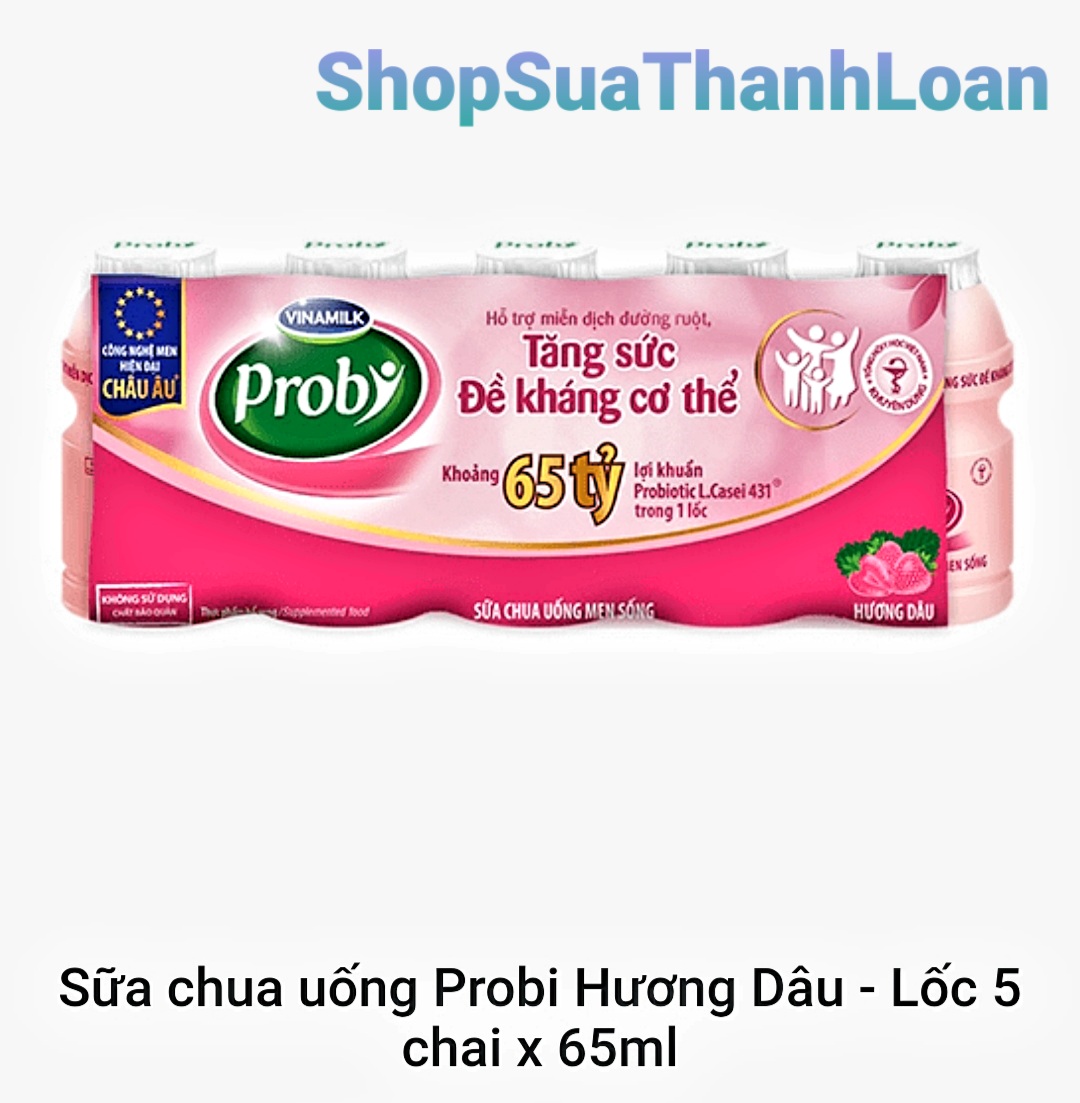 [GIAO HỎA TỐC] SỮA CHUA UỐNG PROBI DÂU - LỐC 5 CHAI 65ML