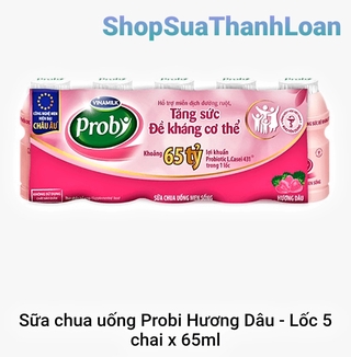 SỮA CHUA UỐNG PROBI DÂU - LỐC 5 CHAI 65ML