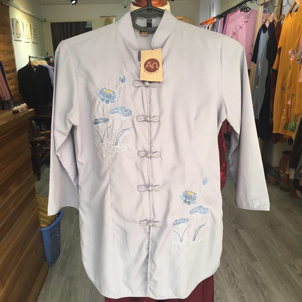 💝💝Bộ đồ lam Phật tử đi chùa cao cấp cổ tàu thêu sen loại 1 kate Nhật | BigBuy360 - bigbuy360.vn