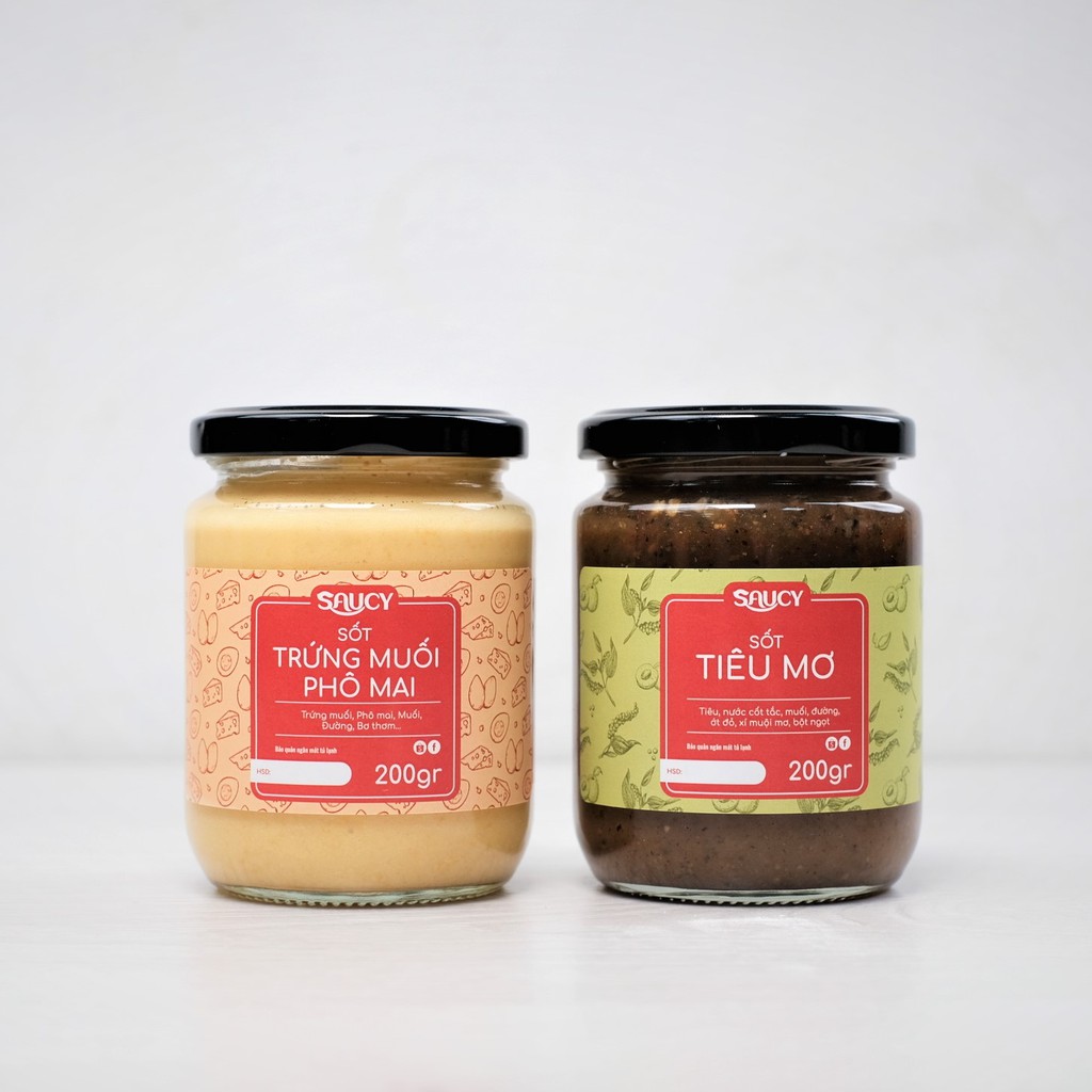 Combo 1 sốt Trứng Muối Phô Mai Saucy 200gr + Sốt Tiêu Mơ Saucy 200gr