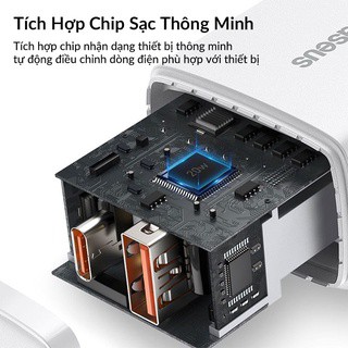 Củ Sạc Nhanh 20 Baseus Compact Quick Charger Siêu Nhỏ Gọn Tích Hợp 2 Cổng Sạc Type C và USB, Hỗ Trợ PD 20W/ 18W, QC3.0