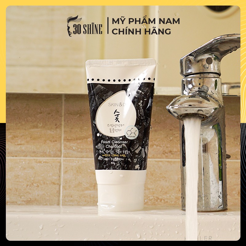 Sữa rửa mặt nam than hoạt tính 30Shine Skin&amp;Dr dưỡng ẩm trắng da sạch sâu cho da mụn - 30Shine phân phối chính hãng