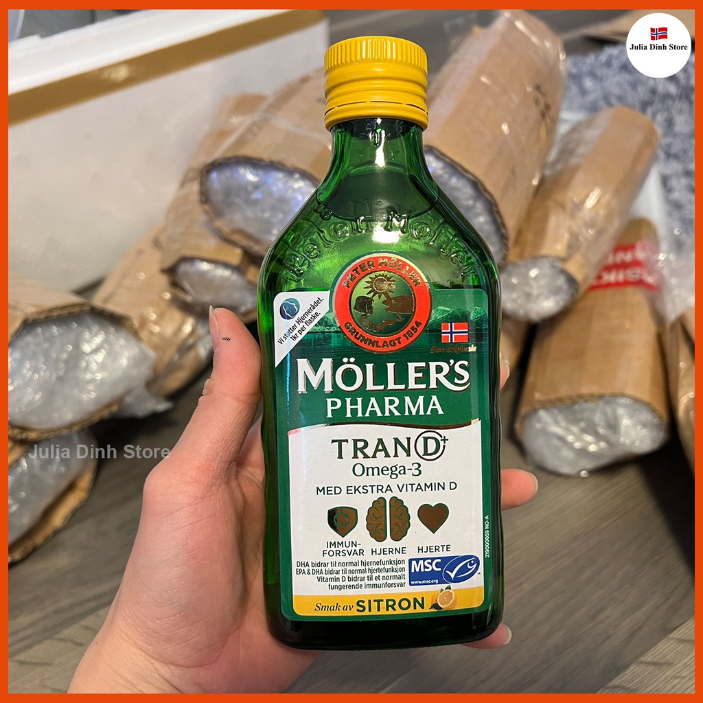 Dầu gan cá tuyết Omega 3 MOLLERS Pharma Tran D+ nội địa Na Uy  - Hương vị chanh