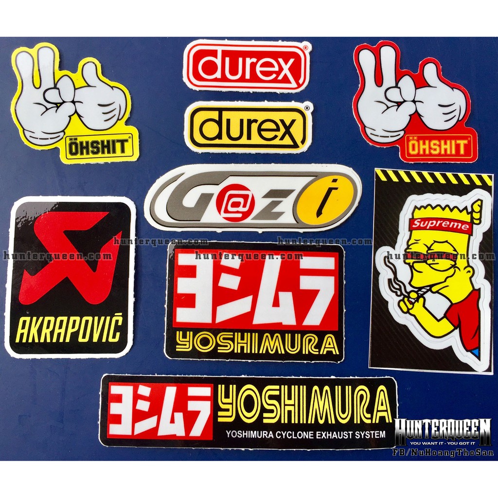 Bộ 9 logo đỏ vàng, decal dán xe máy, nón bảo hiểm... Sticker chống nước, bền màu. Hình dán